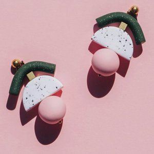 IEBIS Green Pink White Spot Polymer Clay Earrings